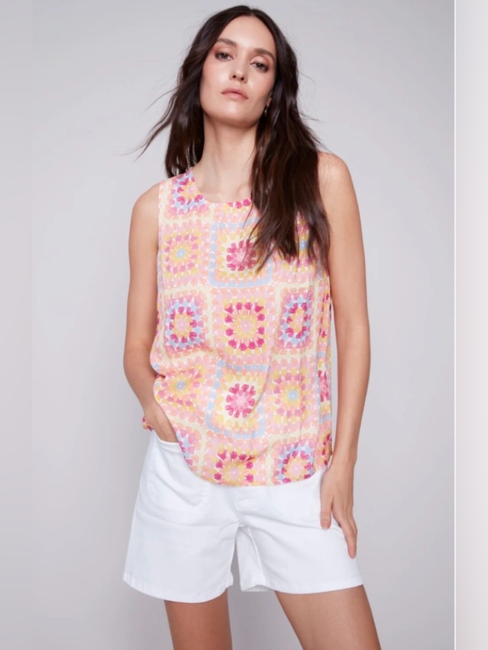 CHARLIE B Pink Floral Geometric Sleeveless Top